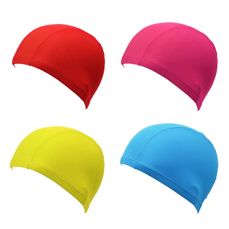 SUNTRADE 4 Pack Nylon Spandex Fabric Swim Cap for Kids and Adult(not for Long Hair) - Image 1